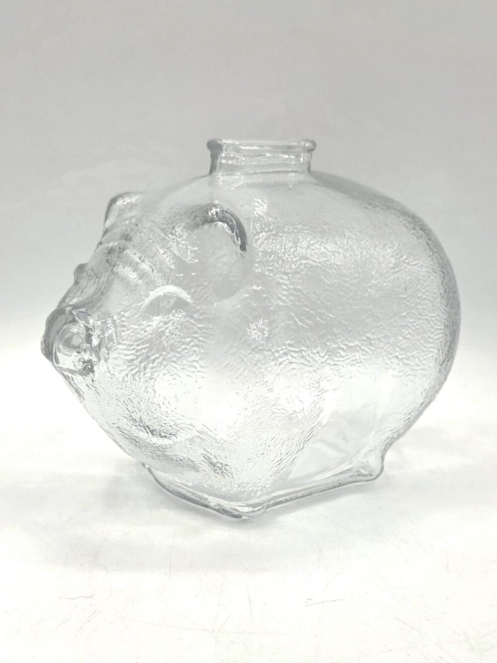 Vintage Anchor Hocking Large Clear Textured Glass Piggy Bank Coin Penny Bank